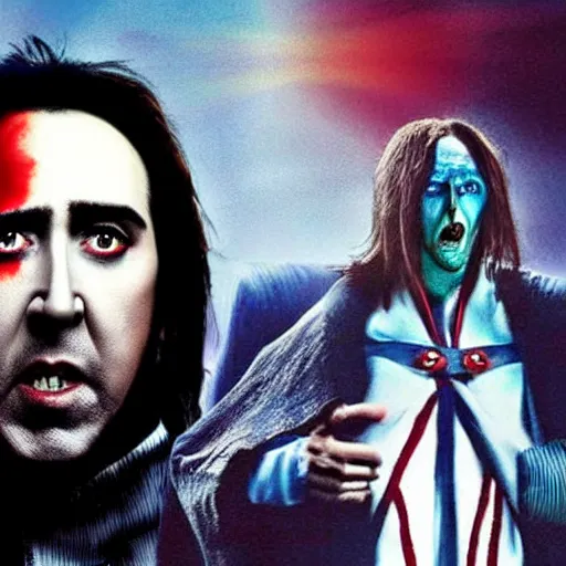 Prompt: Nicolas Cage as Morbius, It's morbin time, movie poster