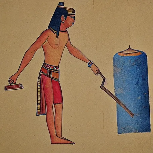 Image similar to Egyptian drawing of a man using a shake weight, ancient, photorealistic