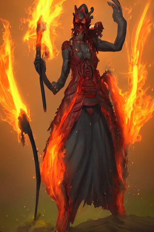 Image similar to fire elemental myrmidon blessed by the long - tailed widowbird, art by stephen fabian and chris achilleos, trending on artstation, portrait,