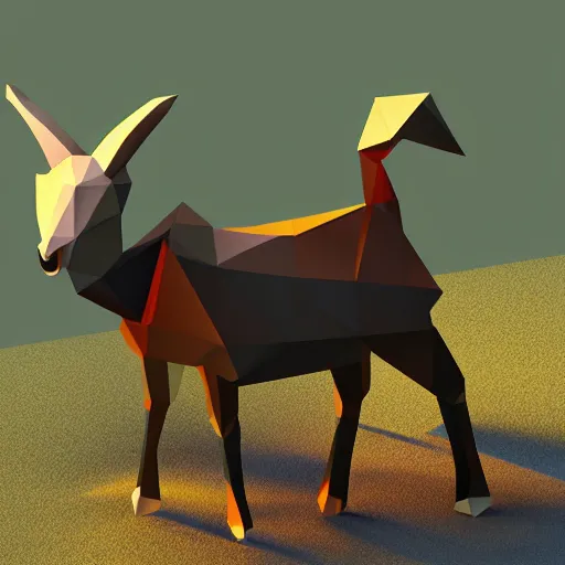 Prompt: low poly illustration of a goat, volumetric lighting, sharp edges, cartoony, detailed