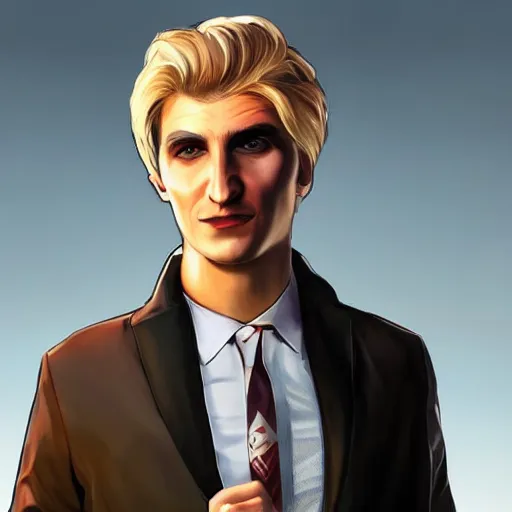 Image similar to closeup of handsome gigachad XQC as a GTA character in a loading screen