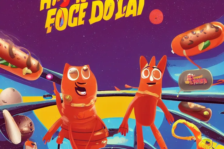 Image similar to movie poster art of a hot dog space adventure movie