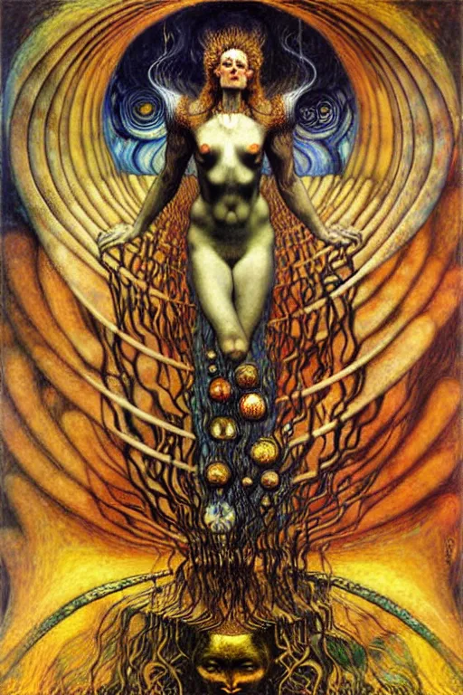 Image similar to Divine Chaos Engine by Karol Bak, Jean Delville, William Blake, Gustav Klimt, and Vincent Van Gogh, symbolist, visionary