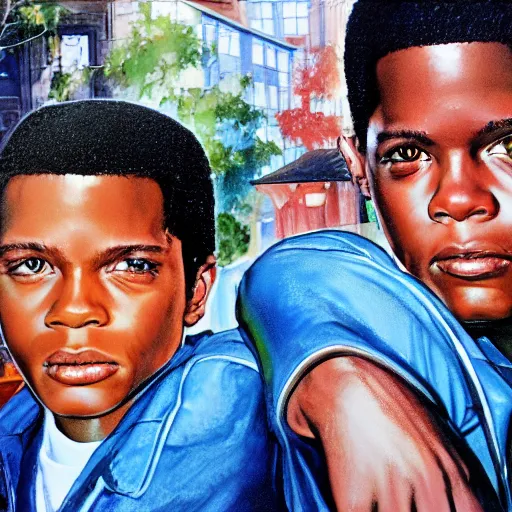 Image similar to photorealistic picture, by bob peak and alex ross, boyz n the hood, gouache and wash paints, fine details, fine intricate, fine facial proportionate, fine body proportionate, fine fix broken line, fine fix duplicate line, smooth focus, sharp details, bokeh, 4 k, fine 5 k details