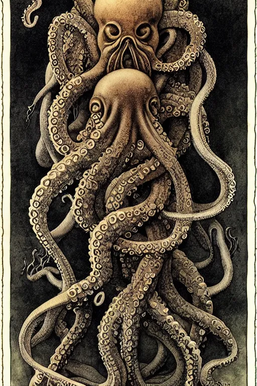 Prompt: occult diagram of octopus in the style of wayne barlowe, gustav moreau, goward,  Gaston Bussiere and roberto ferri, santiago caruso, denis forkas, jose gabriel alegria sabogal, composition by austin osman spare