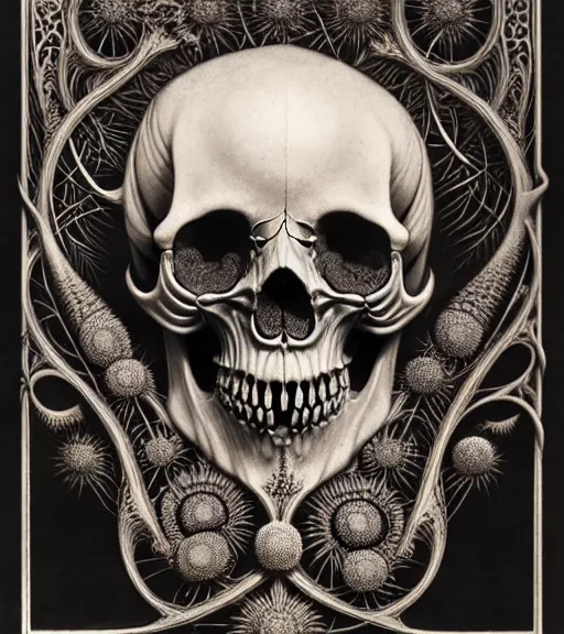 Image similar to art forms of nature by ernst haeckel, memento mori by arthur rackham, ornate antique porcelain beautiful skull mask, ultrasharp, photorealistic, hyperdetailed, octane render, polished, art nouveau, neo - gothic, gothic, intricate ornamental organic filigree, art nouveau botanicals, art forms of nature by ernst haeckel, horizontal symmetry, symbolist, visionary