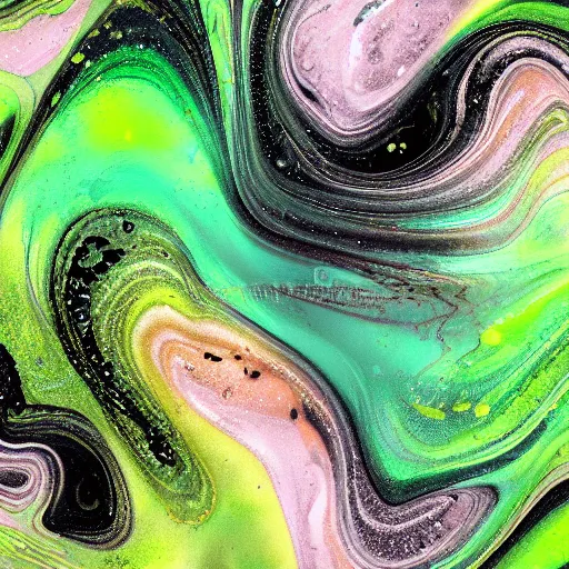 Image similar to beautiful liquid marble texture with oil bubbles and little twirls. harmonic black and green tones coloured abstraction. ultradetailed realistic art