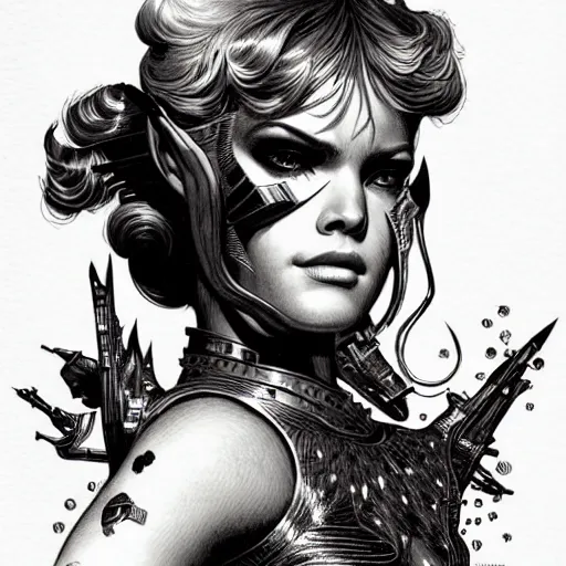 Image similar to medium portrait soft light, by killian eng and joe fenton and martin deschambault, inspired by barbarella movie, etching, fine, sharp high detail,