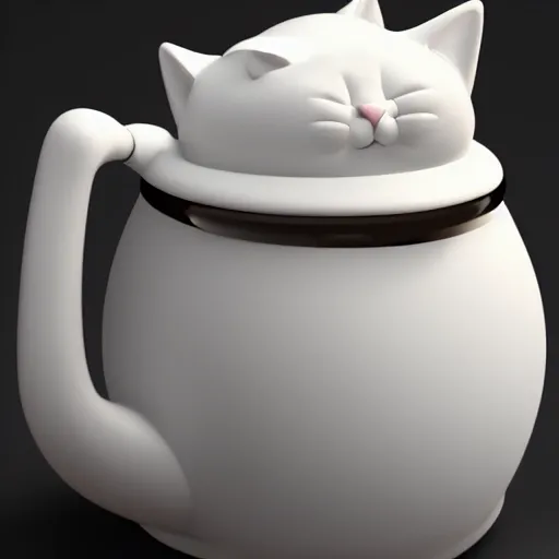 Image similar to fat cat shaped teapot, design by luigi colani, highly detailed, octane render, ray tracing, ambient occlusion, trending on artstation, 8 k