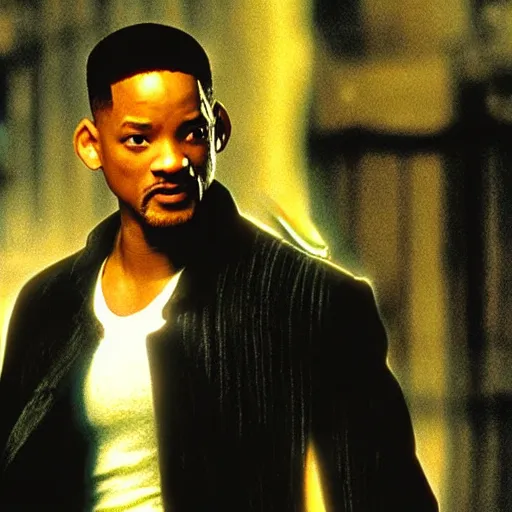 Image similar to A still of Will Smith as Neo from The Matrix. Extremely detailed. Beautiful. 4K. Award winning.