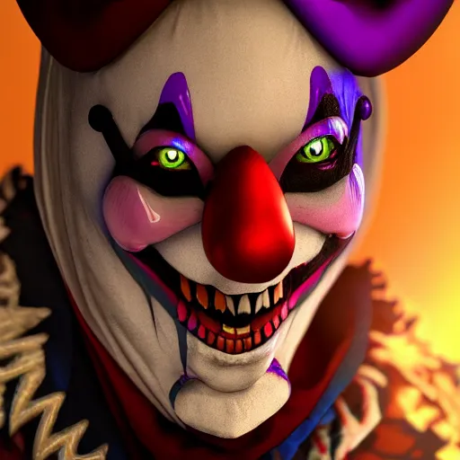 Prompt: a digital art close up portrait of hooded clown jester bard in style of d & d character, handsome warlock character sheet, 4 k, ultra detail, volumetric lighting, unreal engine, octane render, grimdark