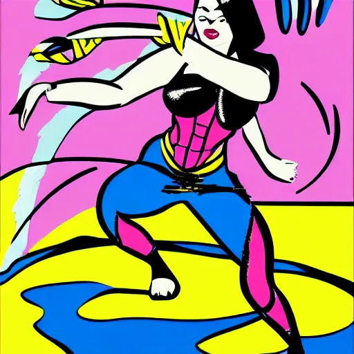 Prompt: female ninjas in water, pop art, illustration, art by roy lichtenstein, 4 k