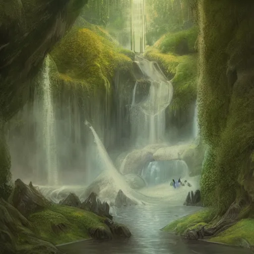 Image similar to A portrait of galadriel's glade, detailed matte painting, cinematic, Alan Lee, Artstation