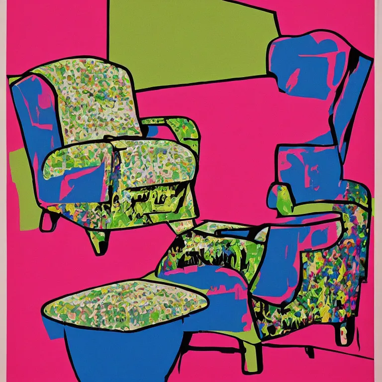 Image similar to Pop-art painting of an armchair