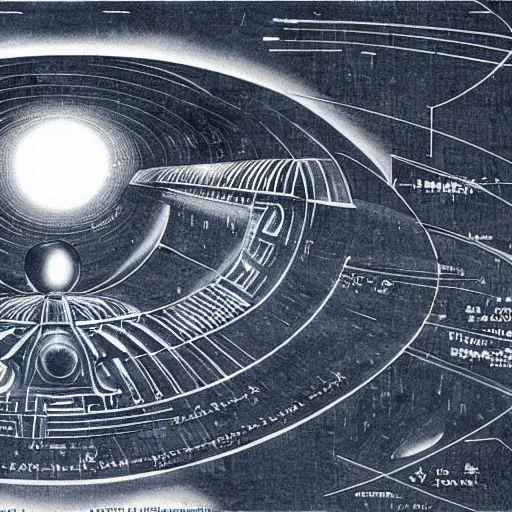 Image similar to a blueprint for an alien spaceship