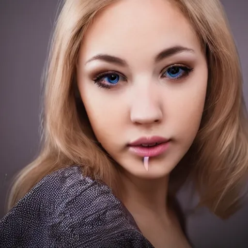 Image similar to photo of a professional young woman cursed with every-increasing beauty intelligence and virtue, photoshoot, real life skin, sharp focus, blonde hair, elegant, 8K