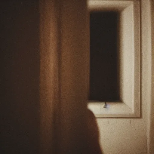 Image similar to a skin man hiding in a house, dark, moody, creepy, cinematic