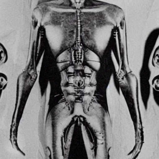 Image similar to photo of alien autopsy done by Ronald Reagan on the recovered Roswell aliens , psychedelic