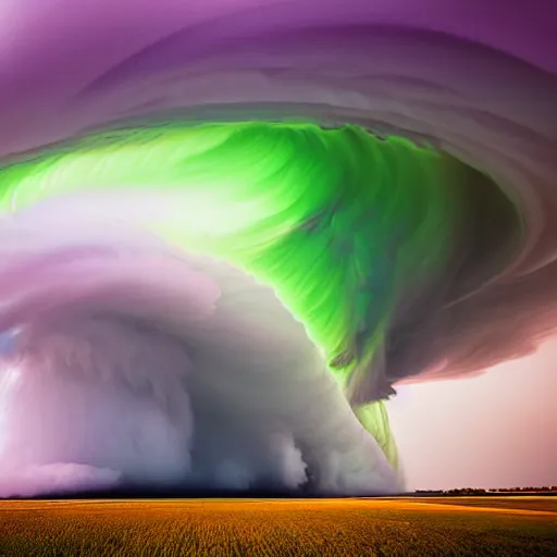 Image similar to amazing photo of purple clouds in the shape of a tornado by marc adamus, digital art, digital art, beautiful dramatic lighting