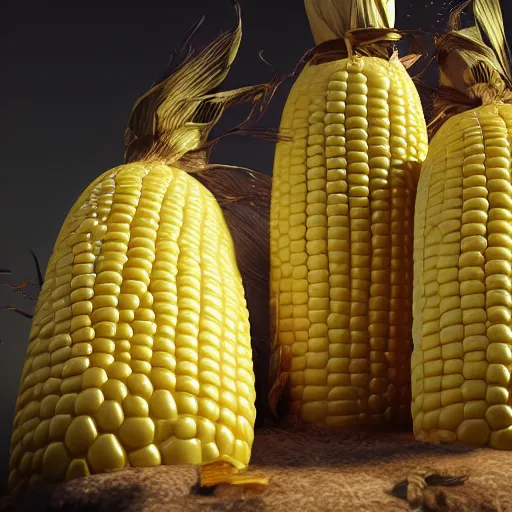 Image similar to hyperrealistic dslr film still of corn on the cob with 2 human ears, realistic ears, stunning 8 k octane comprehensive 3 d render, inspired by istvan sandorfi & greg rutkowski & unreal engine, perfect symmetry, dim volumetric cinematic lighting, extremely hyper - detailed, incredibly real lifelike attributes & flesh texture, intricate, masterpiece, artstation, stunning