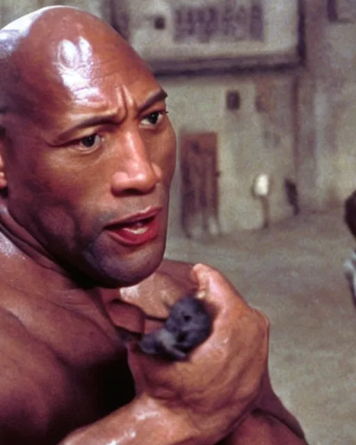 Image similar to film still close - up shot of dwayne johnson as john coffey petting a mouse in the movie the green mile. photographic, photography