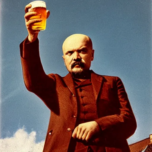 Image similar to lenin drinking beer, high quality photo