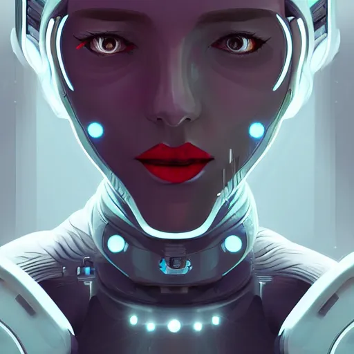 Image similar to face portrait of a robotic woman, sci - fi, futuristic, cyber punk - inspired by lois van baarle, cinematic, sci - fi 8 k