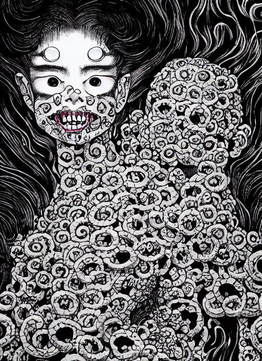 Image similar to junji ito and james jean artwork