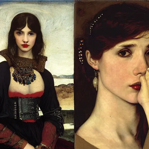 Image similar to emma roberts as a bandit queen, goddes of the vampires, red silk dress, bloodshot eyes by edgar maxence and caravaggio and michael whelan and delacroix