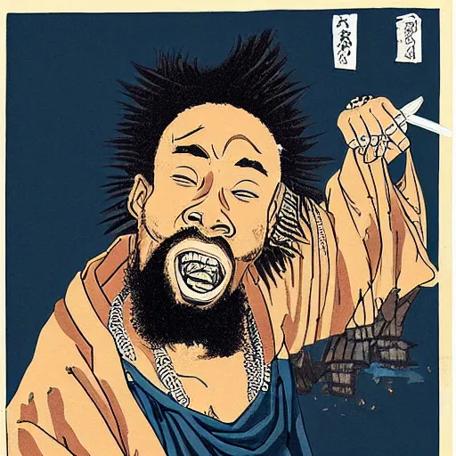 Image similar to ODB from Wu-tang Clan rapping, portrait, style of ancient text, hokusai