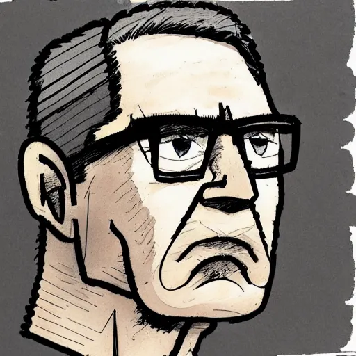 Image similar to a realistic yet scraggly portrait sketch of the side profile of a stern and sophisticated hank hill, trending on artstation, intricate details, in the style of frank auerbach, in the style of sergio aragones, in the style of martin ansin, in the style of david aja, in the style of mattias adolfsson