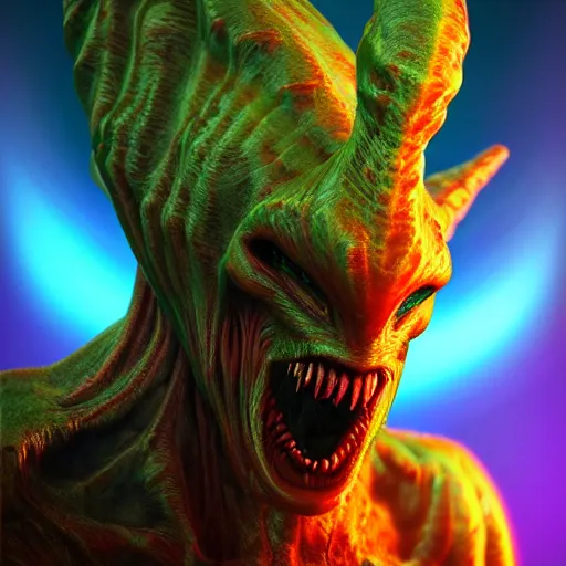 Image similar to photorealistic alien deity. hyperdetailed photorealism, 1 0 8 megapixels, amazing depth, glowing rich colors, powerful imagery, psychedelic overtones, 3 d finalrender, 3 d shading, cinematic lighting, artstation concept art