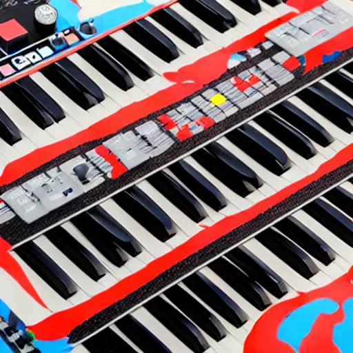 Prompt: body paint of a synthesizer,