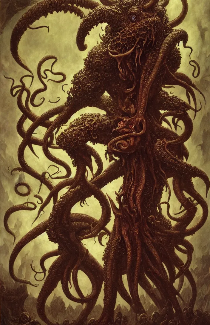 Image similar to cthulhu in the style of wayne barlowe, gustav moreau, goward, bussiere, roberto ferri, santiago caruso, luis ricardo falero, frazetta