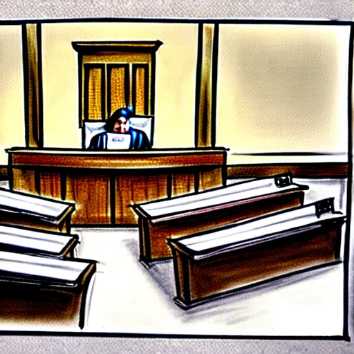 Image similar to [ prompt ridiculous courtroom scene drawn by marilyn church ]