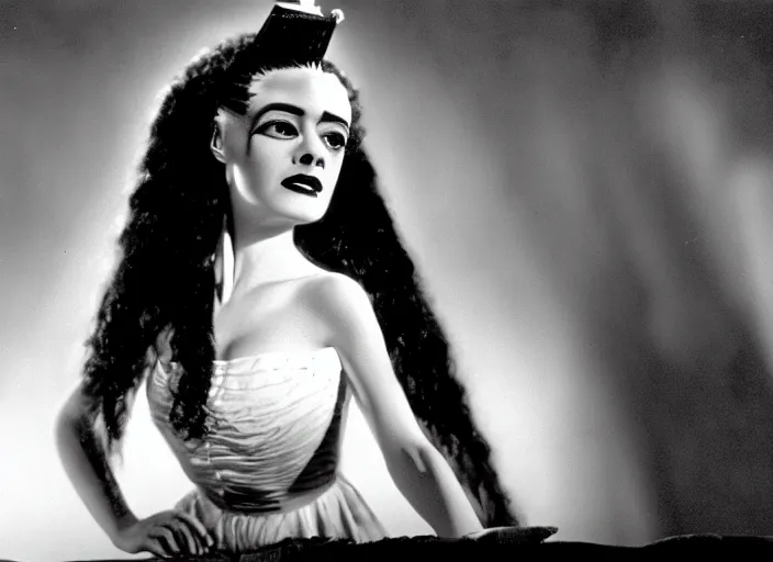 Image similar to editorial portrait, bride of frankenstein ( 1 9 3 5 ) as teen, still from the movie beetlejuice, cinematic