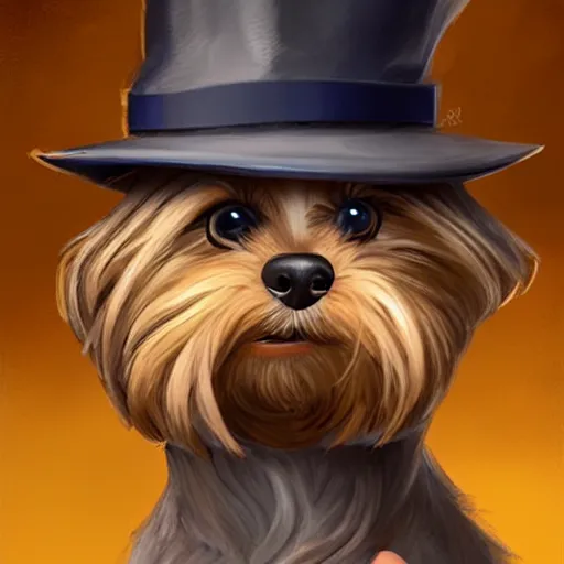 Image similar to detective yorkshire terrier wearing a fedora, disney eyes, in a dark alley, by D&D Concept Artists