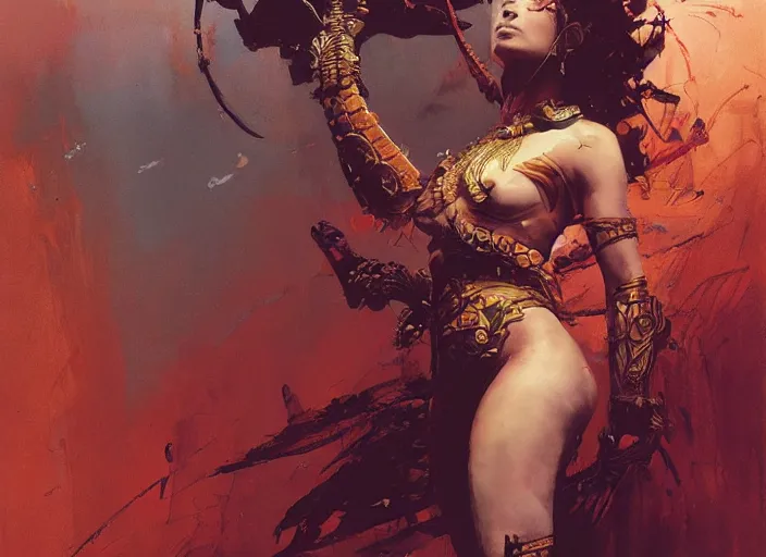 Prompt: amazon queen, intricate, elegant, highly detailed, vivid colors, john park, frazetta, sparth, ruan jia, jeffrey catherine jones