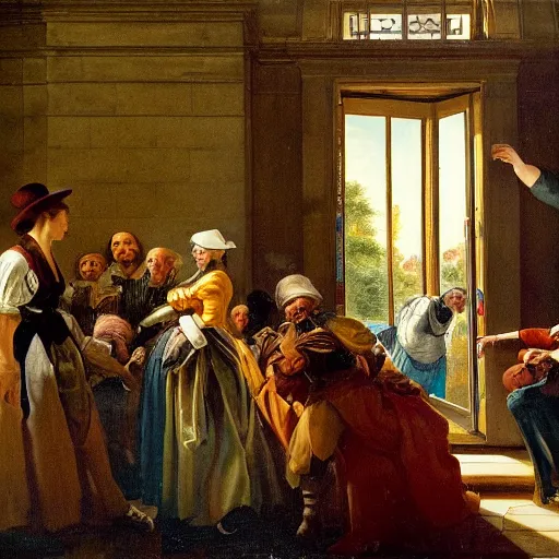 Prompt: A phone on fire in a train station, Baroque painting, Highly Detailed