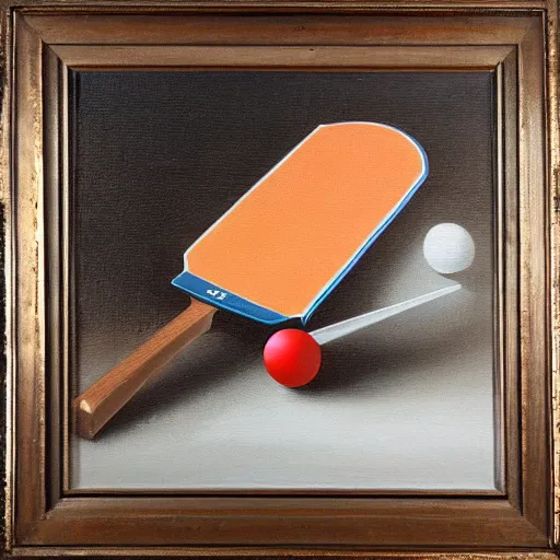 Prompt: Dy mace duke luajtur pingpong me sfondin e portokalltë, oil painting