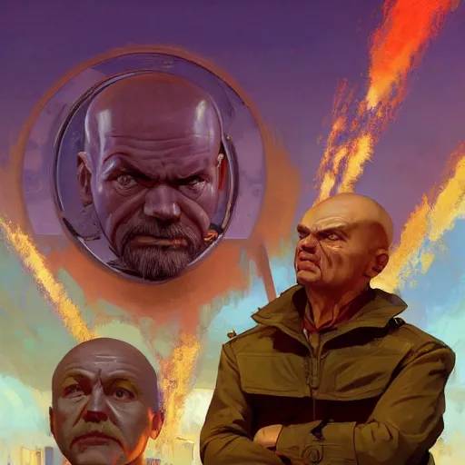 Prompt: vladimir lenin as doomguy, 4 k, hd 2 0 2 2 3 d global illumination rtx hdr style radiating a glowing aura global fanart artstation by jesper ejsing, by rhads, makoto shinkai and lois van baarle, ilya kuvshinov, rossdraws digital painting, illustration, cinematic lighting pixar and disney unreal