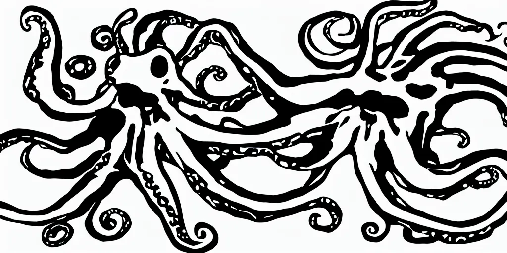 Prompt: intricate black and white logo of an octopus.