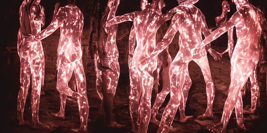 people with glowing body paint, rebirth symbolism,, Stable Diffusion