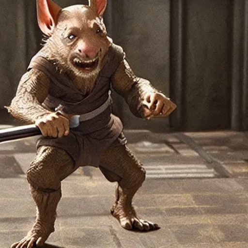 Image similar to a film still of master splinter during his training to become a jedi realistic, detailed