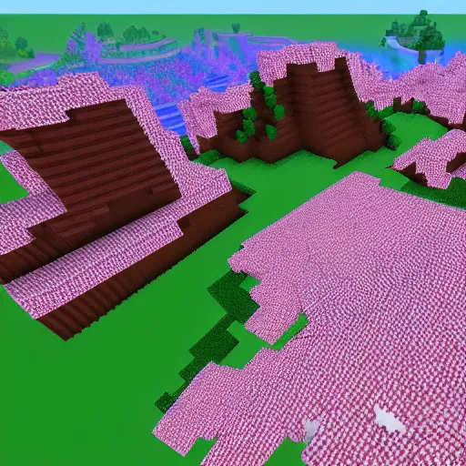 Image similar to beautiful landscape of a sakura forest on a mountain in minecraft