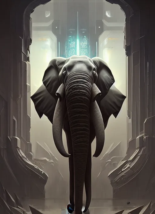 Prompt: symmetry!! portrait an elephant, sci - fi, armour, muscular! cyberpunk, intricate, elegant, highly detailed, digital painting, artstation, concept art, sharp focus, illustration, art by artgerm and greg rutkowski and alphonse mucha