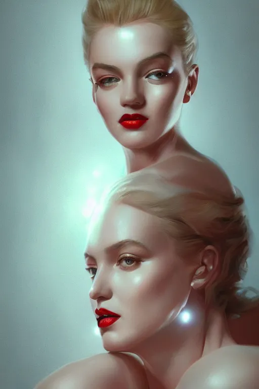 Image similar to portrait of marilyn, intricate, elegant, glowing lights, highly detailed, digital painting, artstation, sharp focus, illustration, fashion, art by wlop, mars ravelo and greg rutkowski