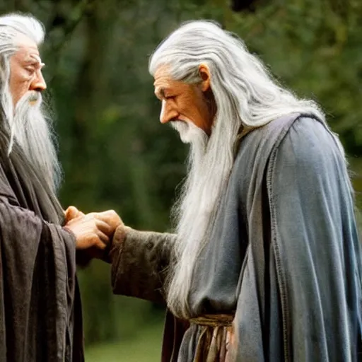 Prompt: gandalf and frodo falling in love