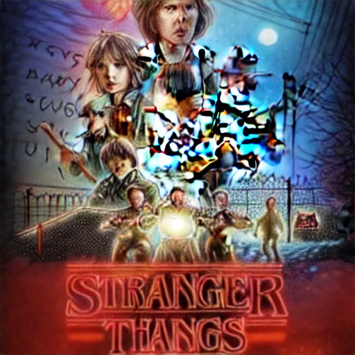 Image similar to stranger things new season poster, artstation hall of fame gallery, editors choice, # 1 digital painting of all time, most beautiful image ever created, emotionally evocative, greatest art ever made, lifetime achievement magnum opus masterpiece, the most amazing breathtaking image with the deepest message ever painted, a thing of beauty beyond imagination or words