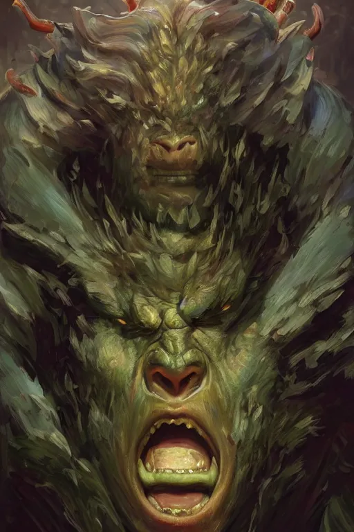 Image similar to portrait of mark zuckerberg as a hulking herculean demon orc bugbear clown, godlike, upper body, fantasy, intricate, elegant, highly detailed, digital painting, artstation, concept art, sharp focus, illustration, art by artgerm and greg rutkowski and alphonse mucha